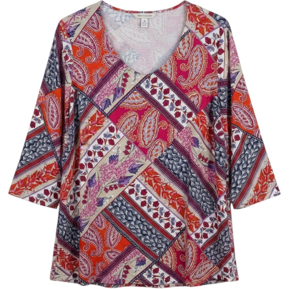 Investments Essentials Patchwork Tunic Womens 2X Multi Color Excellent Paisley